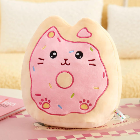 12" Sprinkle Donut Plush Pillow, Pink Cat Plush Kitten Stuffed Animal Squishy Plush Toy Cat Throw Pillow Donut Party Supplies Decorations for Kids...