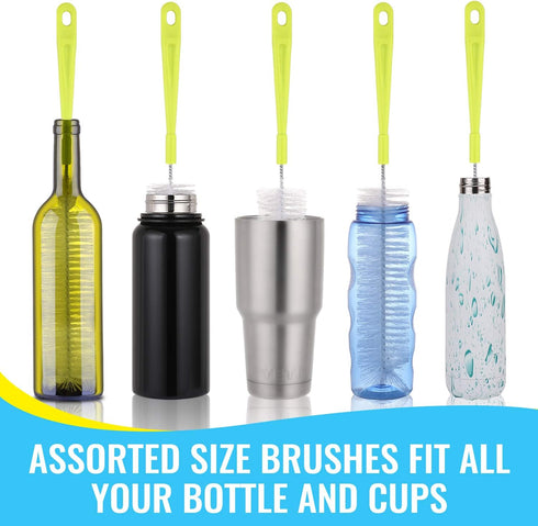 Bottle Cleaning Brush Set - Long Handle Bottle Cleaner for Washing Narrow Neck Beer Bottles, Sports Water Bottles with Straw Brush, Kettle Spout/L...