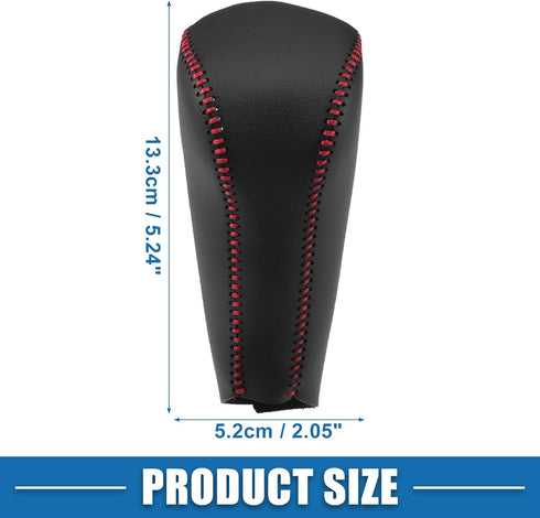 Gear Shift Head Knob Cover Transmission Lever Trim for Honda Civic 2006-2011 for Honda Ciimo 2011-2015 Faux Leather Black Red Stitches...