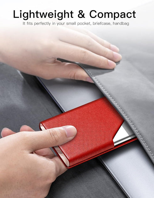 Padike Business Card Holder, PU Leather & Stainless Steel Multi Card Case for Men & Women, Name Card Holder, Credit Card Wallet, ID Case/Holder wi...