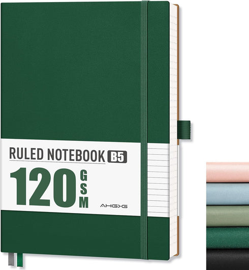 AHGXG Lined Journal Notebook for Women Men, Large B5 Notebook, 120 GSM Thick Paper, 96 Numbered Pages, Leather Softcover, College Ruled Notebook f...