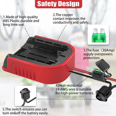 2 Power Wheel Adapter for Craftsman V20, 20V Battery Adapter with 14 Gauge Wire, 30Amp Fuse, Wire terminals, On/Off Button for DIY, Robotics Rc Tr...