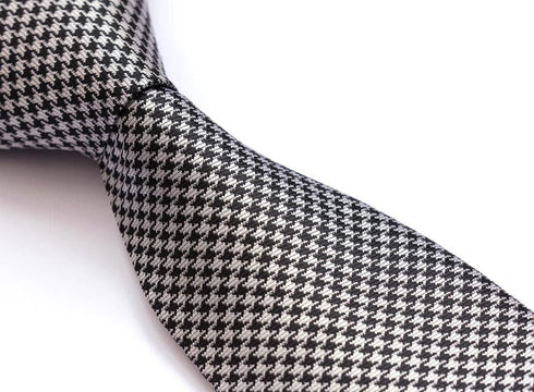 Intrepid Handmade, Executive Wardrobe Accessory, Black and White (Tuxedo Color) Houndstooth 3.4" Silk Jacquard Woven Men's Necktie Tie...