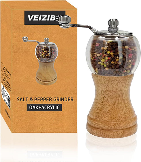 Classical Hand Shake Wood Pepper Grinder Set & Gorgeous Salt Wooden & Acrylic,Ceramic Blades Upgrade metal handle,Enjoy Your Best Fresh Ground Pep...