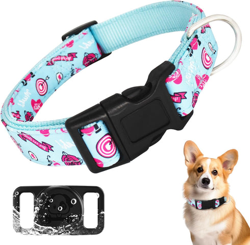 Airtag Dog Collar, HSIGIO Adjustable Dog Collar Nylon Floral Dog Collar with Waterproof & Removable Airtag Holder, Ultra-Soft GPS Tracker Dog Coll...