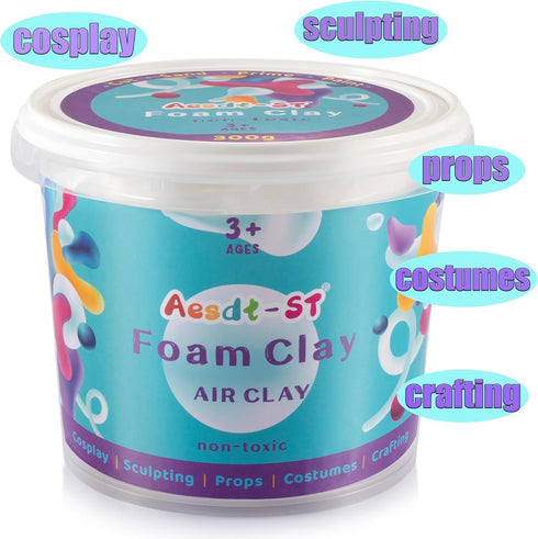 White Moldable Cosplay Foam Clay (300 Gram) - High Density Air Dry Clay, Modeling Clay for Intricate Designs, Figures, Masks, Craft Projects,Great...