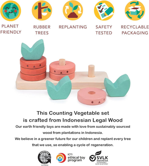 Toys - Counting Vegetables - 10pcs Stacking Wooden Ring Set - Counting and Stacking Toddler Toy - Boost Fine Motor Skills - Toddler Educational To...
