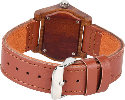AIMES Womens Wooden Watch with Leather Strap Quartz Analog Red Bamboo Wooden Watches for Women Unique Lightweight Handmade Wood Wrist Watch...
