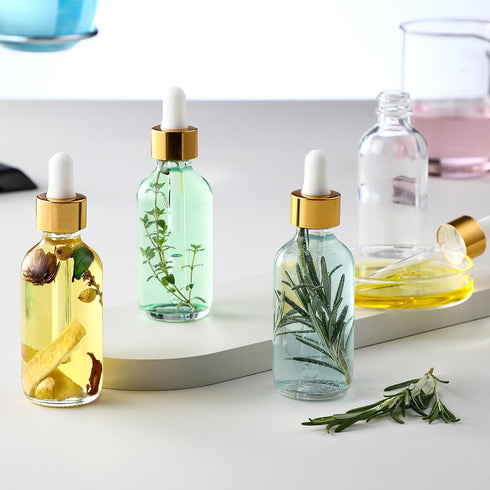 AOZITA 4 Pcs, 1 oz Golden Cap Clear Dropper Bottles (30ml) with 1 Funnel & 4 Labels - Glass Tincture Bottles for Essential Oils with Eye Droppers ...