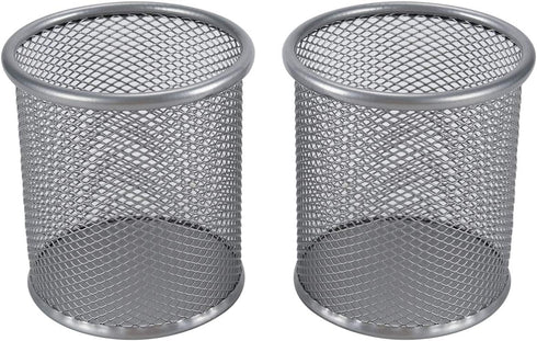 EasyPAG Pencil Holder Mesh Pen Cup Marker Holder Makeup Brush Holders for Home, School & Office, 2 Pack, Silver...
