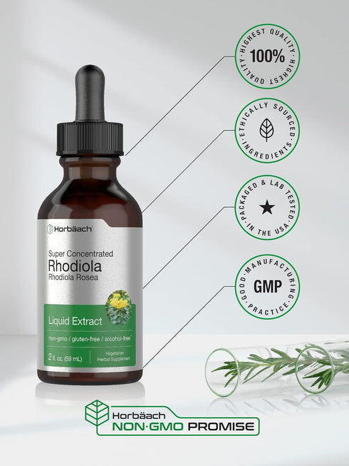 Horbaeach Rhodiola Rosea Tincture | 2 fl oz | Alcohol Free Extract | Super Concentrated Root Liquid Supplement | Vegetarian, Non-GMO, Gluten Free...
