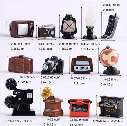 13Pcs Miniature Home Appliances 1inch Retro Dollhouse Furniture Mini Simulated Resin Camera Telephone Television Models for DIY Diorama Micro Land...