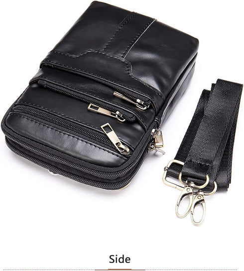 Cell Phone Shoulder Bag Leather Men, Waterproof Phone Waist Bag Messenger Bag Crossbody Purse with Belt Loop Wallet Case...