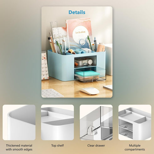 Desk Organizer,Multi-Functional Item of Stationery,Desk Organizers and Accessories desk with 5 Compartments (Blue)...