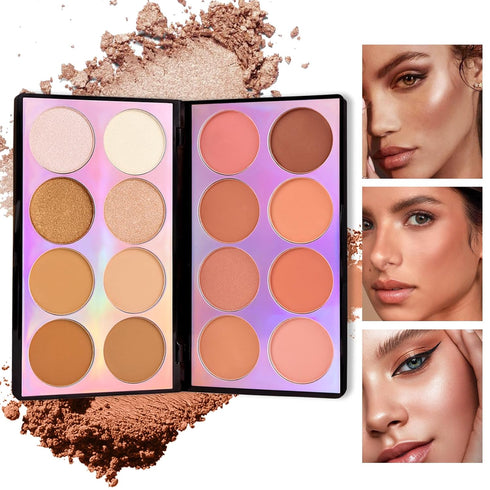 Blush Palette, Highlighter Contour Makeup Palette, Blush for Cheeks, All-In-One Bronzer Bright Shimmer Cosmetics Sets for Eyes, Lips & Cheeks...