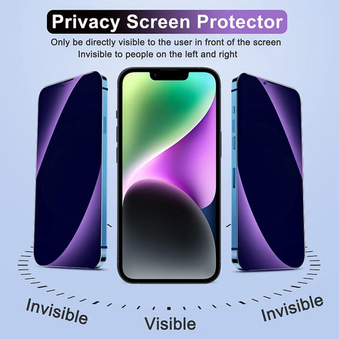 Screen Protector (2 Pack) for iPhone 14, 13, 13 Pro - 6.1 inch Tempered Glass Privacy Protector - Mirror Anti-Blue Light HD Clear Film (Purple)......