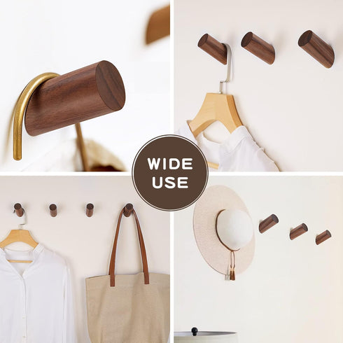 Wooden Wall Hooks, 2 Pack Coat Hooks Wall Mount, Natural Wood Hooks Coat Rack, Heavy Duty Hooks for Hanging Towels Entryway Coats Hat Rack for Wal...