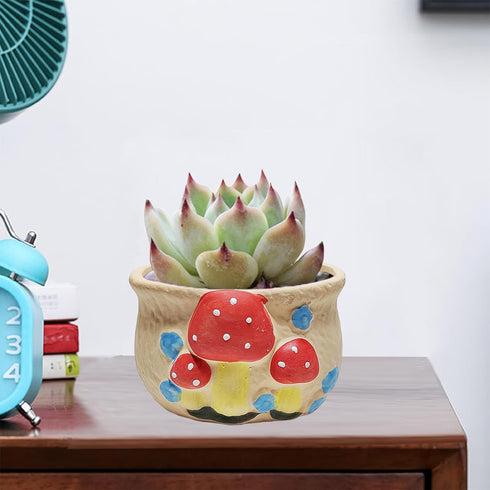 Mushroom Plant Pot Ceramic Small Cute Succulent Pots 4 Inch Flower Pots for Indoor Plant/Succulent/Cactus Mushroom Decor (Red)...