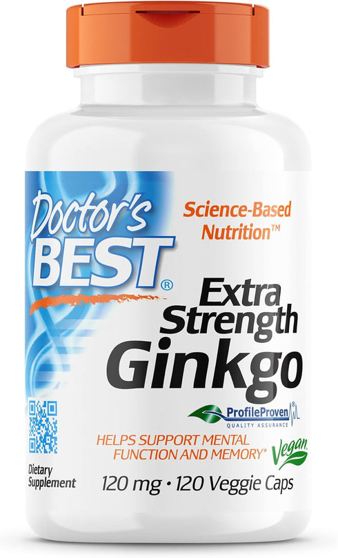Doctor's Best Extra Strength Ginkgo, Non-GMO, Gluten Free, Vegan, Soy Free, Promotes Mental Function and Memory, 120 mg, 120 Count (Pack of 1)...