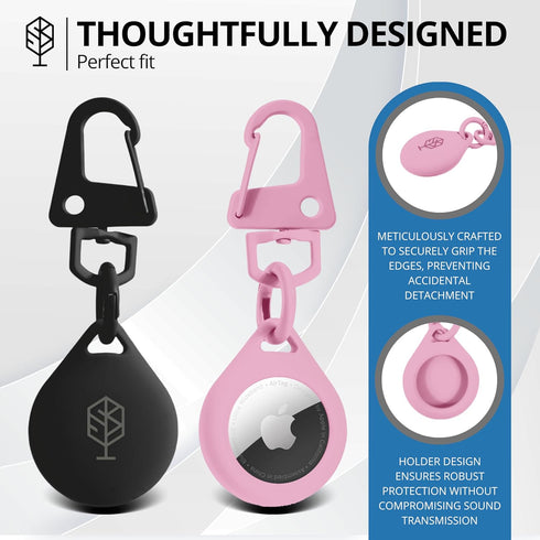 AirTag Holder 2 Pack, Keychain Protective Case for Air Tag Dog Collar Luggage Handbag, Silicone Compatible Apple Accessories (Black & Pink)...