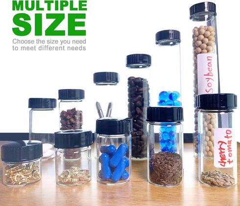 Glass Sample Vials,Wide Mouth Glass Bottle Boro 3.3 with Black Cap for laboratory,reagents bottle,leaf teas, spices,herbs, medication,paint,DIY Cr...