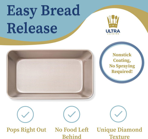 Ultra Cuisine Nonstick Bread Pan - 9.5x5 inch Loaf Pan, 1 lb - Easy Clean, Quality, Durable Bread Tin for Oven Baking Quick Bread, Meatloaf, Banan...