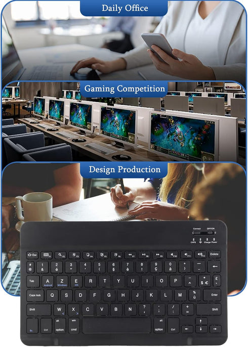 Sanpyl Keyboard, 10in Ultra Thin Bluetooth French AZERT Keyboard Scissor Slim Waterproof Multifunctional Keyboard for Tablet Phone Computer(Black)...