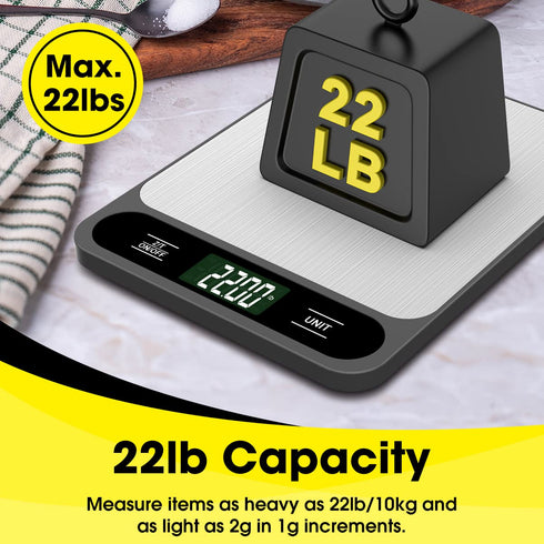 Food Scale, 10kg/22lb Digital Kitchen Scale Weight Grams and Ounces for Baking Cooking Coffee Package Postage, 6 Units with Tare Function, LCD Dis...