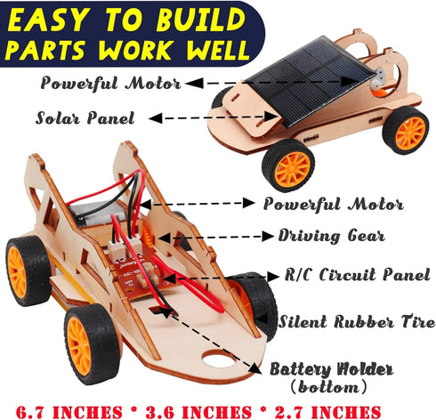 2 in 1 Science Experiment Kits for Kids,STEM Projects DIY Building Remote Control Solar Car Model Kit,3D Puzzles Wooden Motor Set,Assemble Gift To...