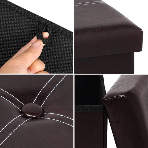 B FSOBEIIALEO Folding Storage Ottoman, Faux Leather Footrest Seat Coffee Table Toy Chest Kids, Brown 11.8"x11.8"x11.8"...