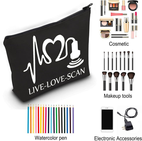 ZJXHPO Sonographer Cosmetic Bag Radiologist Gift Live Love Scan Makeup Bag Ultrasound Tech Gift Radiology Travel Case (BL Scan)...