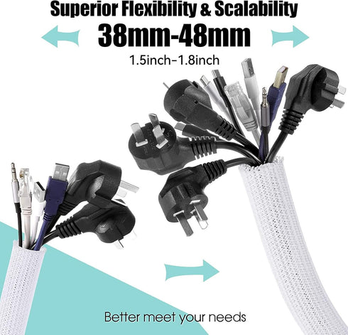 AGPTEK White Cable Sleeve Cover, 2 Pack 5ft - 1.8 inch Cord Management Wire Organizer Under Desk, Home Office Computer Wire Cover Hider Cord Prote...