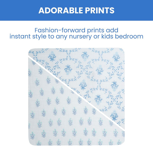 Delta Children 100% Cotton Muslin Baby Receiving Blankets for Girls and Boys – 47x47 Inches (Pack of 2), Blue Botanicals...