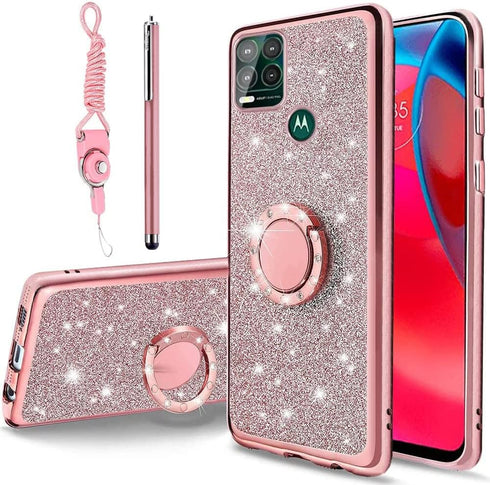 B-wishy for Moto G Stylus 5G Phone Case with Stylus Pen, Luxury Glitter Sparkles Cute Silicone TPU Case for Women Girls with Kickstand, Bling Rhin...