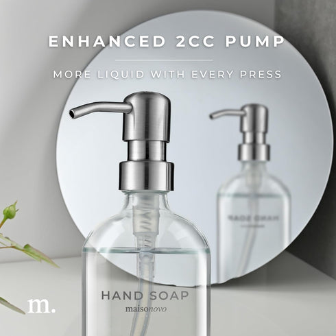 MaisoNovo Hand Soap Dispenser for Bathroom | 16.9 fl oz Clear Glass Silver Pump x 1...