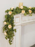 PARTY JOY 6.56ft Eucalyptus Garland with Flowers-8 Champagne Roses-Lush,Natural Looking, Floral Garland Greenery for Party Wedding Table Indoor Ou...
