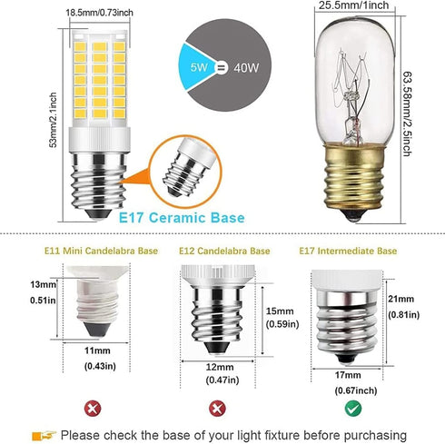 TAIYALOO E17 LED Bulb Dimmable, 5W Microwave Oven Bulb, Natural White 4000K, 40W Halogen Bulb Replacement for Microwave, Over Stove Appliance, Ran...