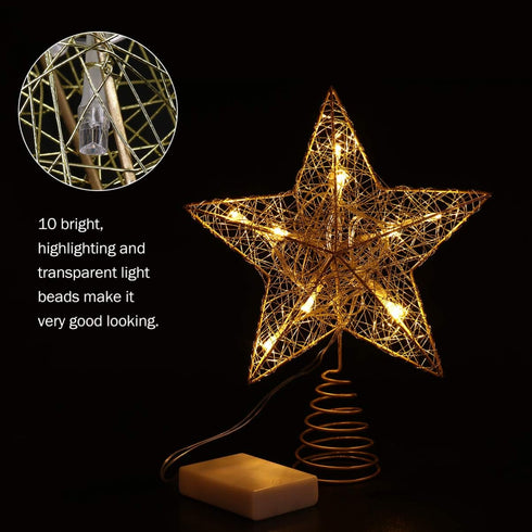 Cabilock Tree Topper Star Christmas LED Star Tree Topper Battery Operated Treetop Sparkly Ornament Xmas Glitter Treetop Shiny Decoration (Gold)...