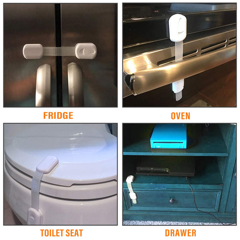 Child Safety Cabinet Locks - (10 Pack) Baby Proofing Latches to Drawer Door Fridge Oven Toilet Seat Kitchen Cupboard Appliance Trash Can with 3M A...