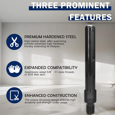 5/8"-11 Male Thread to SDS Max Shank Core Drill Bit Adapter | Premium Hardened Steel Converter for Concrete Core Bit | Convenient Coring Drill | S...