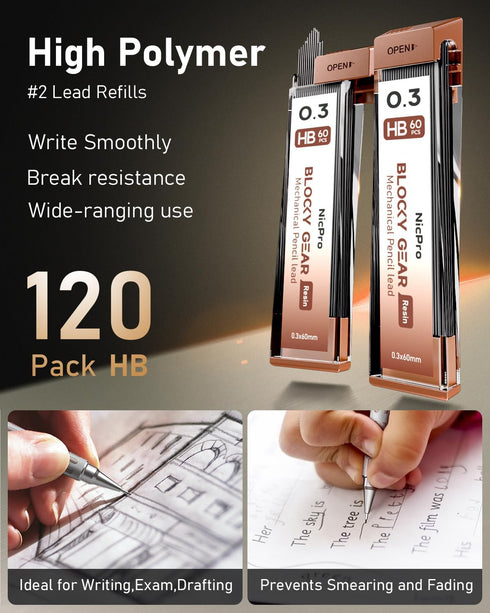 Nicpro Blocky Gear 0.3 mm Mechanical Pencils Set in Case, Metal Pencil with Lead Refills, Eraser for Professional & Adult Art Writing Drafting Dra...