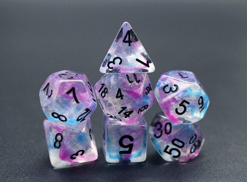Dice DND Dice Set RPG Glitter Dice Fit Dungeons and Dragons D&D Pathfinder MTG Role Playing Games Polyhedral Dice Transparent Dice with Purple & B...