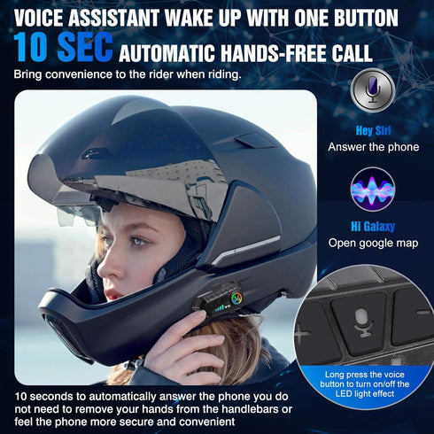 Motorcycle Helmet Speakers High Battery Life Helmet Headphone IPX6 Automatic Answer/Call Music Control/Intelligent Noise/Wake up Siri, 2 Different...