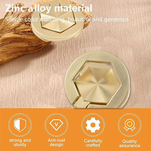 4Pcs Hexagon Pocket Doors Drawer Handle Flush Ring Pull, Zinc Alloy Gold Knobs Hidden Concealed Furniture Handle for Cabinets, Closets, Drawers...