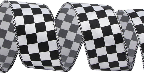 Ribbli Black and White Check Wired Satin Ribbon, 1-1/2 Inch x Continuous 10 Yard, Fall Ribbon for Big Bow, Halloween Ribbon Wreath,Tree Decoration...