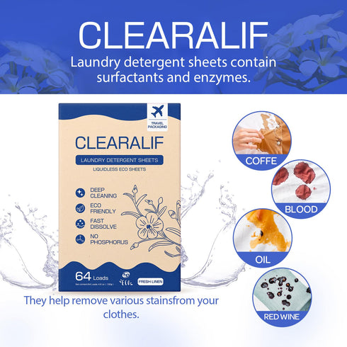 CLEARALIF Laundry Detergent Sheets, Fresh Linen, 64 Load, CLEARALIF Laundry Detergent Strips Eco Friendly & Hypoallergenic...