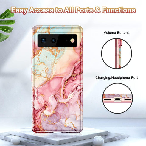 Btscase for Google Pixel 6 Case, Gold Glitter Bling Marble Pattern Hard PC Slim Fit Shockproof Full Body Rugged Drop Protective Women Girls Cover ...