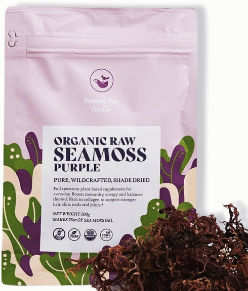 HAPPY FOX Organic Sea Moss Raw Purple - Makes 75oz of Seamoss Gel Rich in Phytonutrients & Minerals, Certified Non-GMO, Wildcrafted, Superfood - 1...