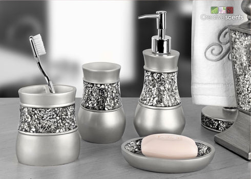 Crackled Glass Silver Hand Soap Dispenser for Bathroom, Decorative Countertop Lotion Dispenser, Elegant Liquid Soap Dispenser with Sturdy Pump for...