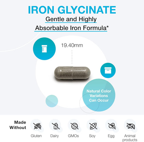 XYMOGEN Iron Glycinate - Gentle, Highly Absorbable Iron Supplement for Women + Men - 29mg Patented Iron Bisglycinate Chelate Supports Healthy Ferr...